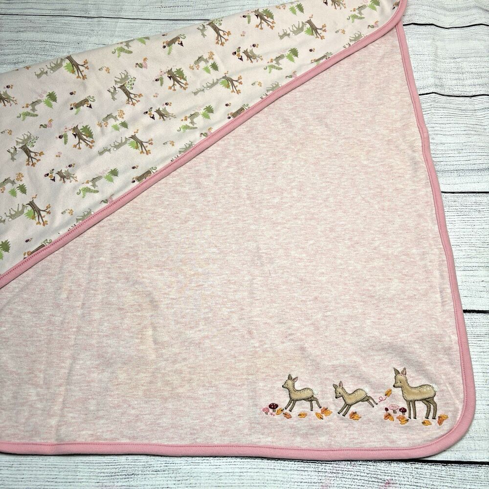 Vintage 2007 Baby Girl Gymboree Autumn Forest Blanket Pink Deer Woodland Gnome